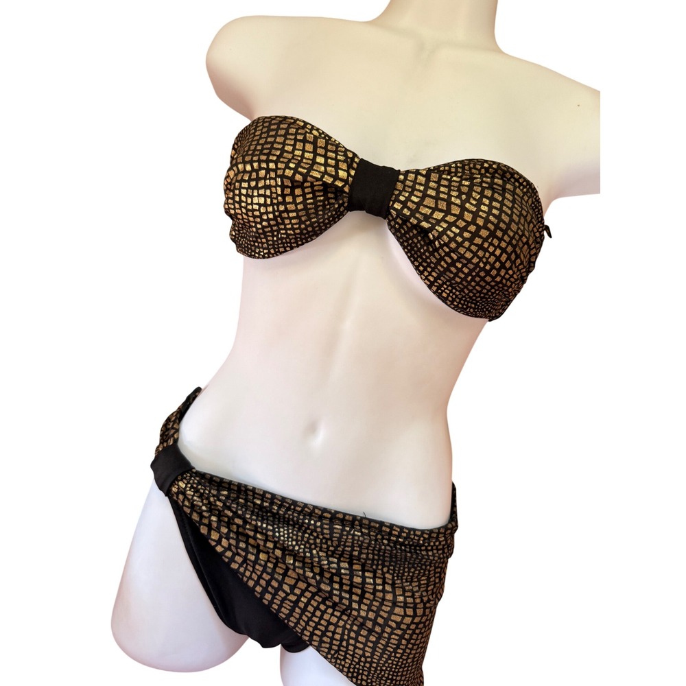 Vintage Y2K 2000s Caesars Gold Metallic‎ Foil Bikini Set